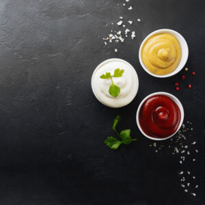 Mayonnaise Senf Ketchup, Dip Saucen, feine Saucen, Marinaden